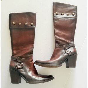 Vintage Nana Wester Studded Side Zipper 3" Block Heel Boots Sz 38 (7.5)